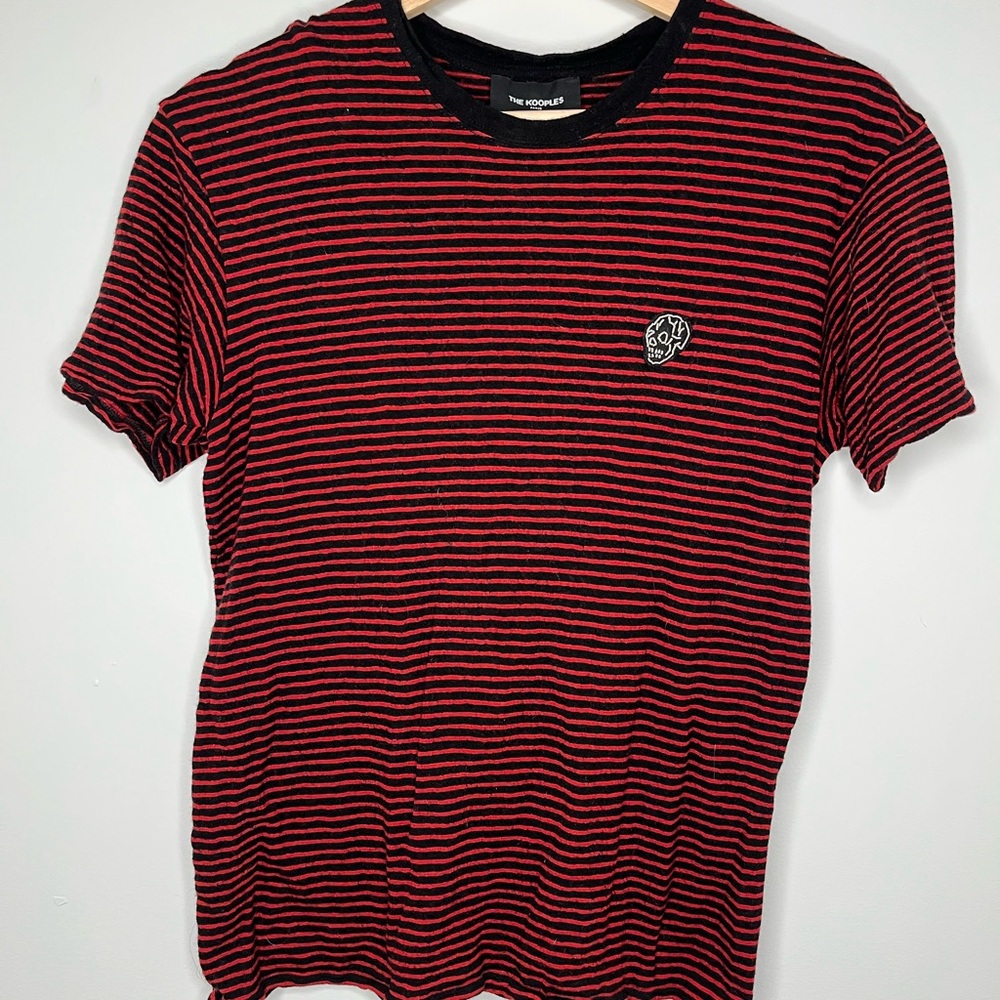 The Kooples Men's Red and Black Striped Tee